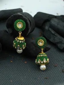 Silvermerc Designs Gold-Plated & Green Dome Shaped Jhumkas