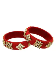 Silvermerc Designs Set Of 2 Gold-Plated Red & White Stone-Studded Handcrafted Bangles