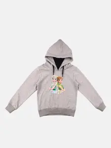 YK Disney YK Disney Girls Grey Frozen Printed Hooded Sweatshirt With Attached Face Covering