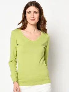 98 Degree North Women Green Solid Pullover Sweater