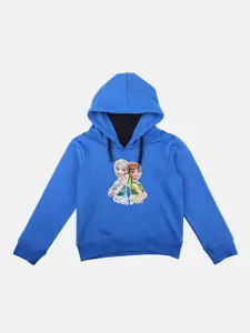 YK Disney YK Disney Girls Blue Frozen Printed Hooded Sweatshirt With Attached Face Covering