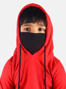 YK Disney Boys Red Printed Hooded Sweatshirt With Attached Face Covering