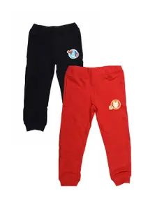 YK Marvel Boys Pack of 2 Solid Slim Fit Joggers with Avengers Iron Man Print Detail
