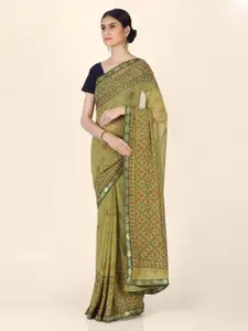 CLAI WORLD Green Printed Poly Georgette Saree