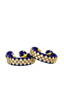 Silvermerc Designs Set Of 2 Gold-Plated Blue & White Stone-Studded Handcrafted Bangles