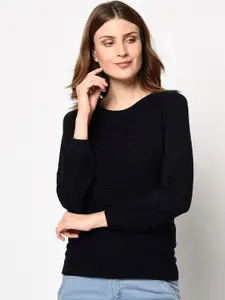 98 Degree North Women Navy Blue Solid Pullover Sweater