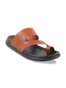 J.FONTINI Men Tan Brown & Black Solid Leather Comfort Sandals