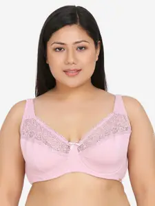 Curvy Love Plus Size Women Pink Lace Wired Non-Padded Super Support Plunge Bra CL-15 PINK-C20