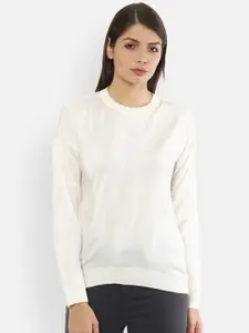 Van Heusen Woman Women White Solid Acrylic Pullover Sweater