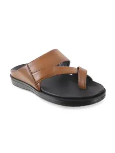 Mochi Men Tan Brown Solid Leather Comfort Sandals