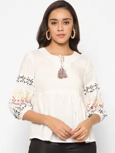 HOUSE OF KKARMA Women White Solid A-Line Top