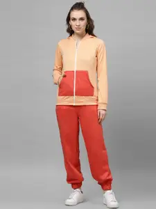 Athena Women Peach & Orange Colourblocked Top With Trousers