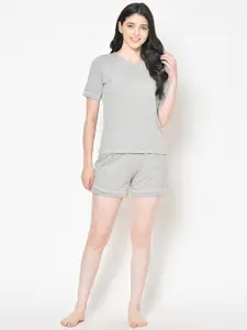 Cation Women Grey Solid Night Suit