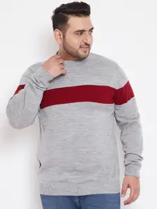 bigbanana Men Grey & Maroon Colourblocked Pullover Sweater