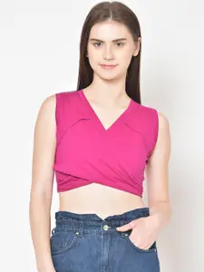 Cation Women Pink Solid Fitted Crop Top