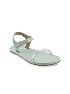 Mochi Women Green Solid Open Toe Flats