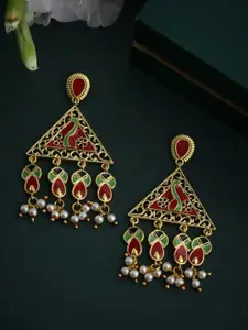 Voylla Gold-Plated & Red Classic Drop Earrings