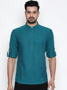 indus route by Pantaloons Men Teal Green Solid Straight Kurta