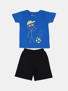 Bodycare First Boys Blue & Black Printed T-shirt with Shorts