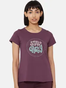 Soie Women Purple & Blue Printed Lounge T-shirt