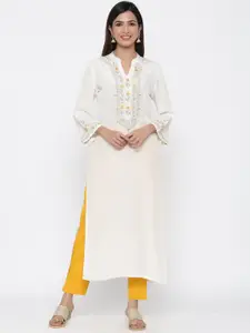 Jaipur Kurti Women Off-White Embroidered Straight Kurta