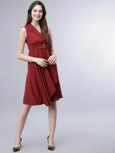 Tokyo Talkies Women Maroon Solid Fit and Flare Dress