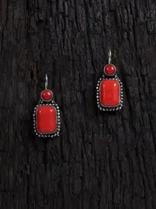 Shoshaa Red & Silver-Toned Square Studs