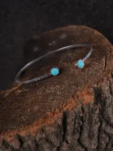Shoshaa Turquoise Blue & Silver-Plated Oxidised Cuff Bracelet