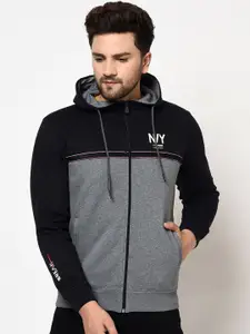 Octave Men Grey & Black Solid Hooded Sweatshirt