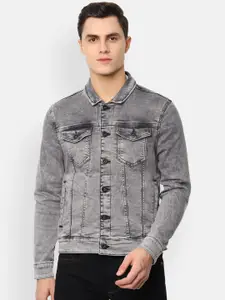 Louis Philippe Jeans Men Grey Checked Denim Jacket