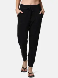 Enamor E066 Mid-Rise Stretch Cotton Joggers for Women with Adjustable Drawstring