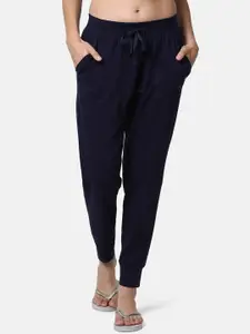 Enamor Women Solid Mid-Rise Relaxed Fit Cotton Lounge Joggers