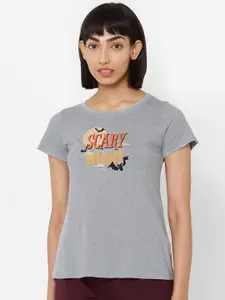 Soie Women Grey & Yellow Printed Lounge T-shirt