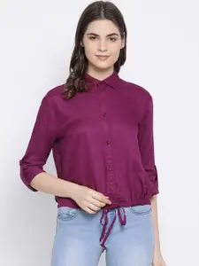 Oxolloxo Women Purple Solid Casual Shirt