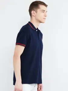 max Men Navy Blue Solid Polo Collar T-shirt
