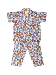 The Magic Wand Girls Off-White & Blue Printed Night Suit