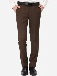 Greenfibre Men Brown Slim Fit Solid Formal Trousers
