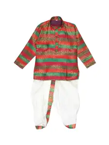 Sethukrishna Boys Multicoloured & White Printed Kurta with Dhoti Pants