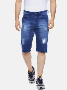 Campus Sutra Men Blue Washed Regular Fit Denim Shorts