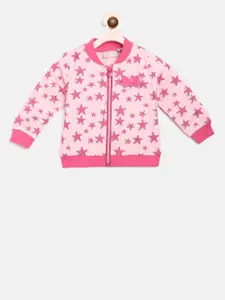 Chicco Girls Pink Printed Front-Open Sweater