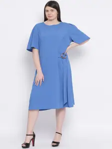 Oxolloxo Women Plus Size Blue Solid A-Line Dress
