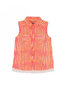 Cherry Crumble Girls Orange Striped Shirt Style Top