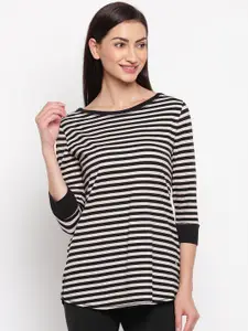 Enamor Women Striped Longline Cotton Slim Fit T-shirt