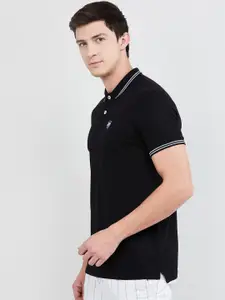 max Men Black Solid Polo Collar T-shirt