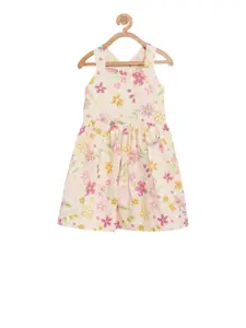 KIDKLO Girls Yellow Printed Fit and Flare Dress