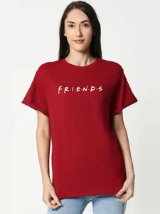Bewakoof Women Red Friends Logo Printed Round Neck T-shirt
