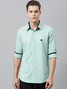 RARE RABBIT Men Turquoise Blue Tailored Fit Solid Casual Shirt