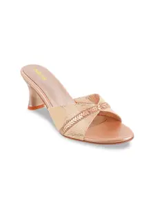 Mochi Women Gold-Toned Textured Heels