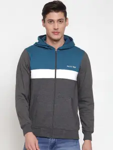 Kalt Men Charcoal Grey & Blue Colourblocked Sporty Jacket