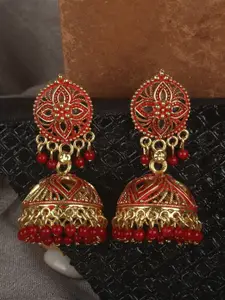 ANIKAS CREATION Red Dome Shaped Jhumkas